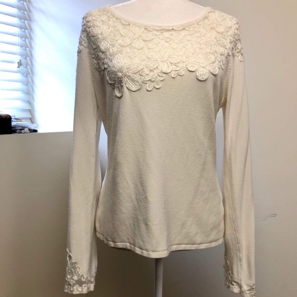 Motive, Women’s XL, Ivory & Floral, Stretch Top